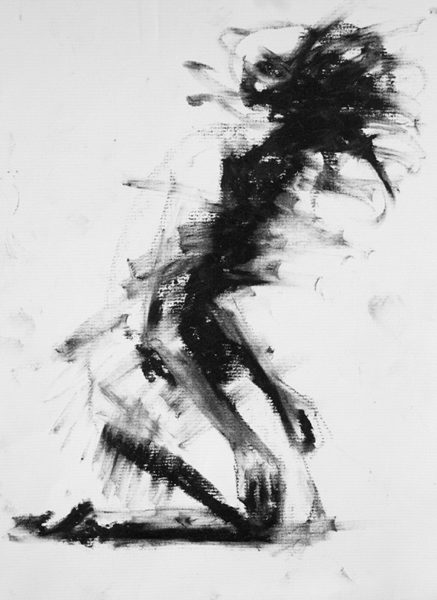 Figure Study, lithographic rubbing ink on charcoal paper, Clara Lieu