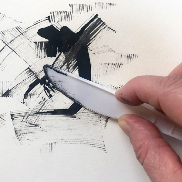 Drawing with a Plastic Knife and Ink